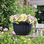 YIKUSH Planters for Outdoor Plants 2 Pack Black Plant Pots with Drainage Hole and Absorbing Tray Hanging Planters for Indoor Plants (12 inch, 3 Hooks)