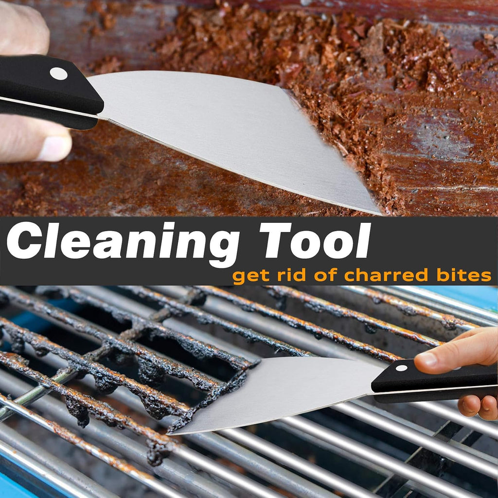 Leonyo Metal Griddle Spatula Scraper Tool For Barbecue Food, 2 Pack | Stainless Steel Griddle Scraper For Flat Top Grill, Heavy Duty Grill Scraper Diner Flat Straight Blade With Plastic Handle