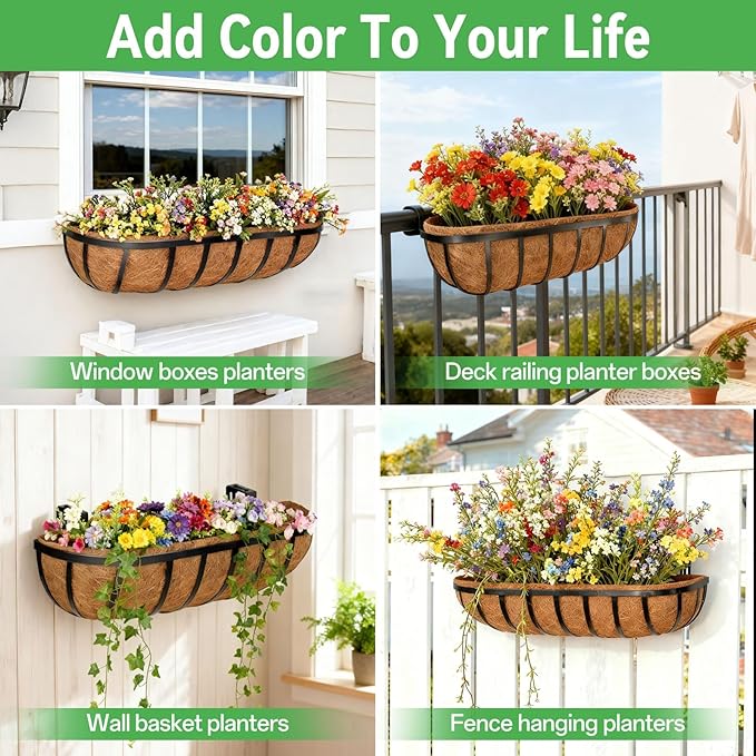 ZeeDix 24 Inch Trough Coconut Liners for Planters (4-Pack) - 100% Natural Coconut Coir Fiber Planter Liners Replacement for Window Boxes, Wall Baskets, Deck Flower Boxes, Garden Railing Fence Troughs