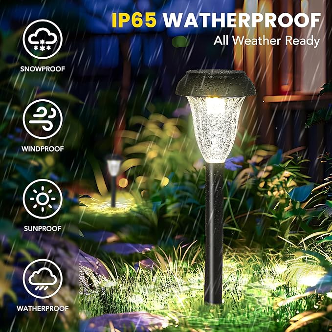 GIGALUMI 16 Pack Solar Light Outdoor Waterproof, Cool White Pathway Lights Solar Powered, Landscape Lighting, Garden Lights for Decor, Patio, Garden, Yard, Pathways, Walkway
