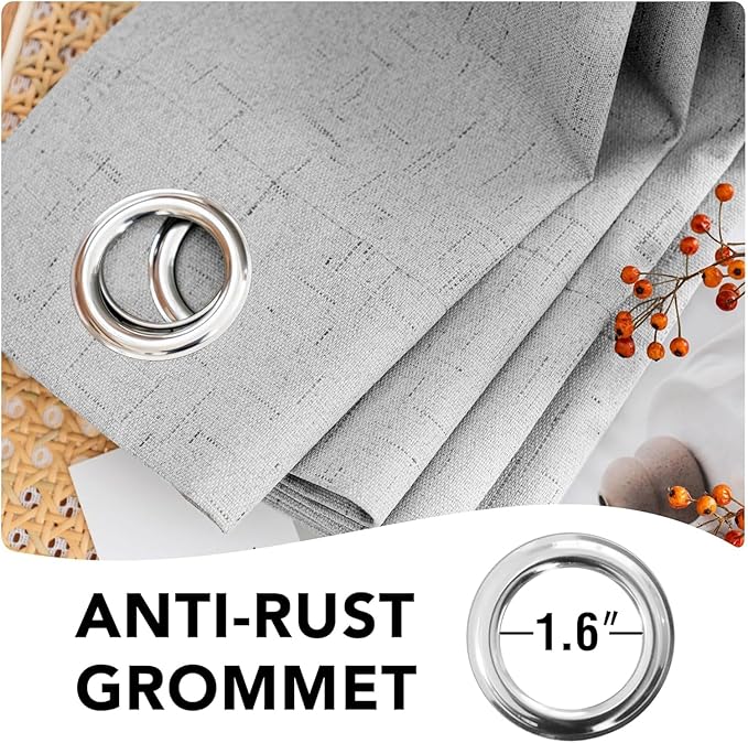 H.VERSAILTEX Linen Curtains 100% Blackout Curtains for Bedroom 90 inch Long Full Light Blocking Nature Linen Blended Window Curtains for Living Room Nickel Grommet (2 Panels, Glacier Gray)
