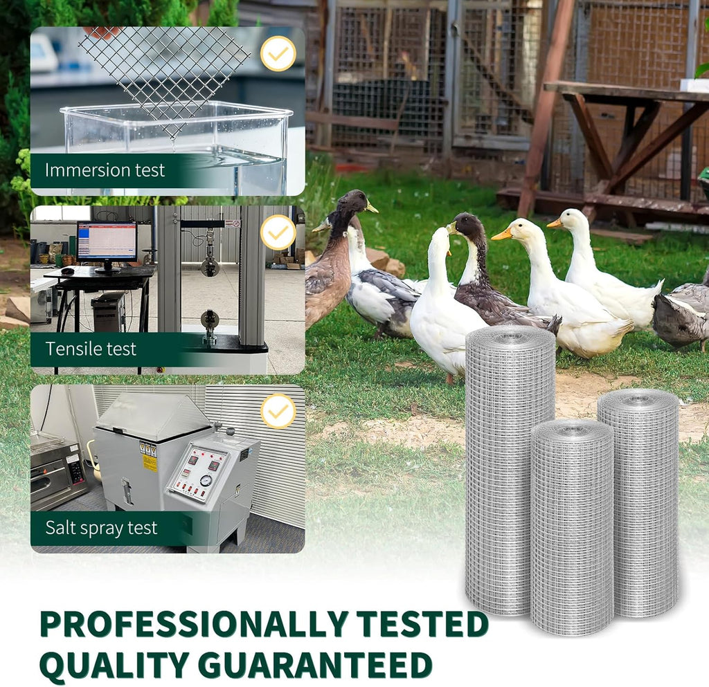 Hardware Cloth 1/2In 16inx50ft 19 GA Chicken Wire Fencing Roll | Double-Layer Hot-dip galvanized, welded wire mesh. For poultry netting, garden fencing, tree guards, animal enclosures.