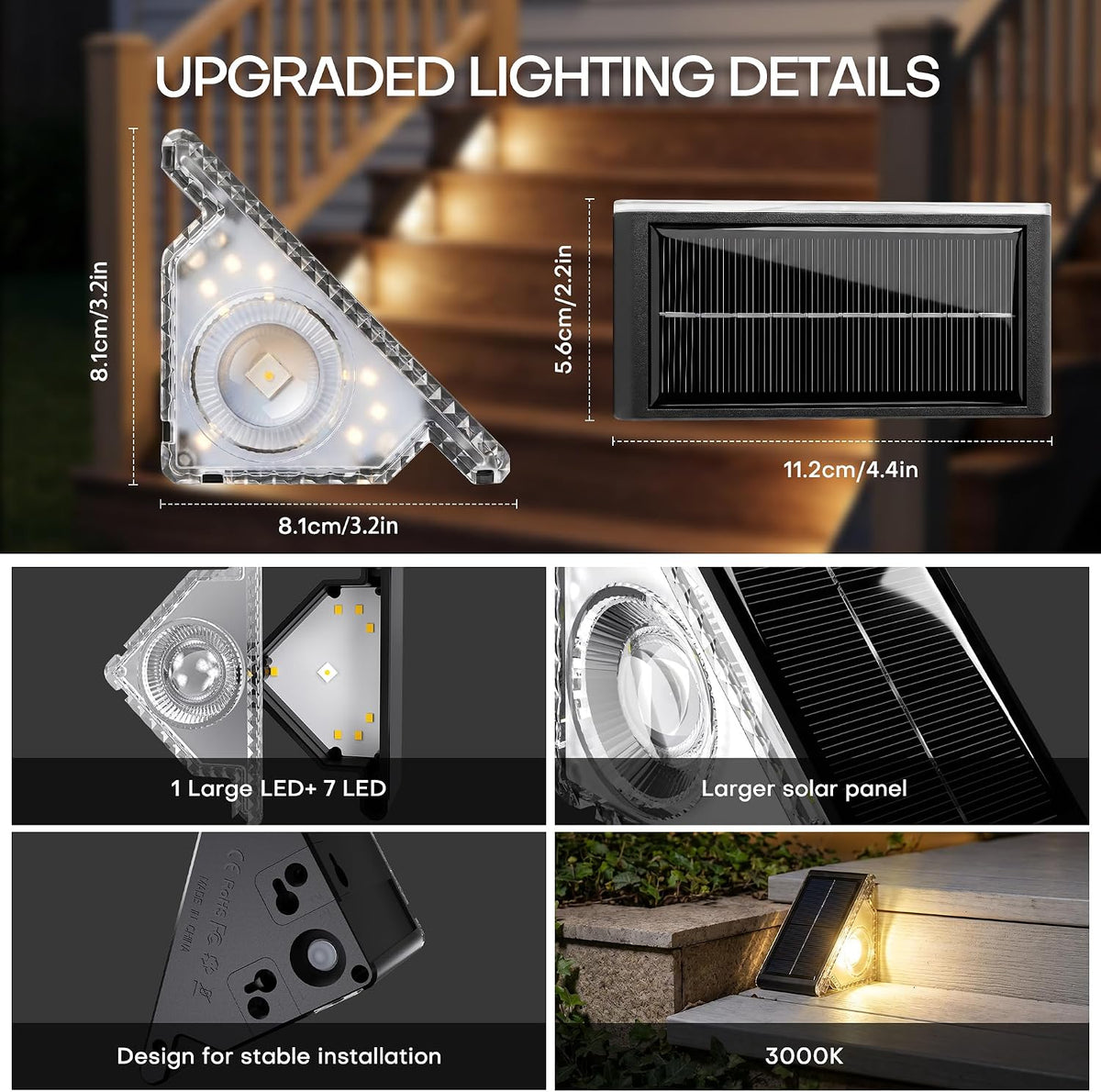 solar step lights 8 pack,solar deck lights outdoor, package contents