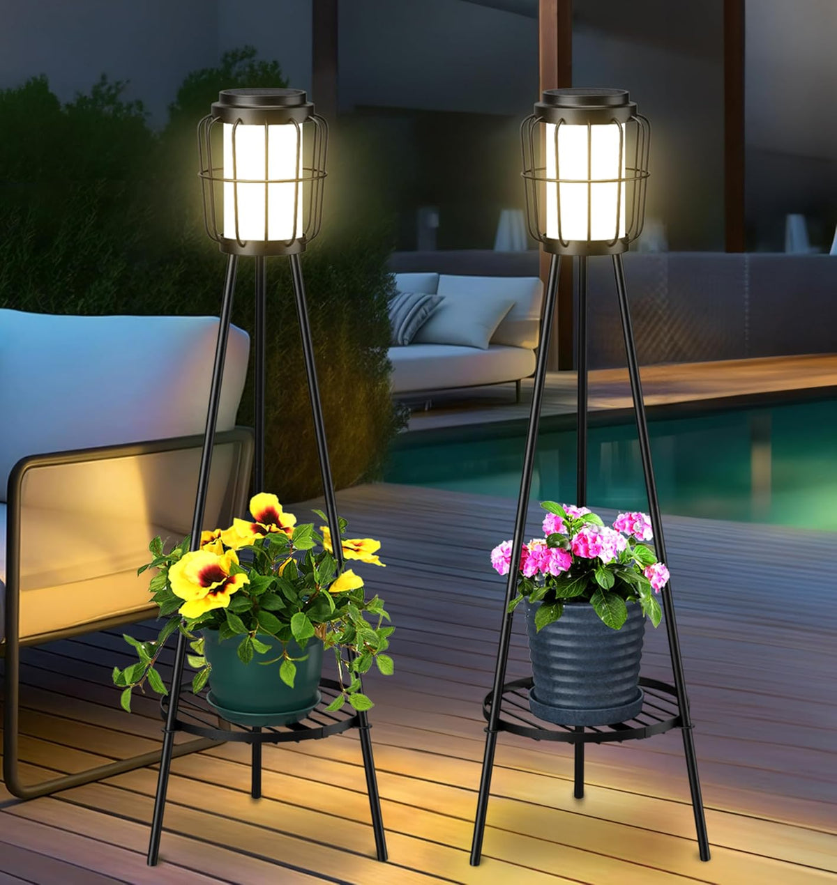visflair 2 pack solar lights with plant stand, main product view
