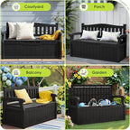 Greesum 80 Gallon Outdoor Storage Bench, Resin Patio Furniture with Armrest,Waterproof and UV-Resistant, Perfect to Garden, Poolside and Lawn, Black