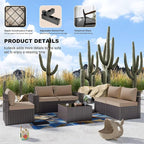 Kullavik 10 Pieces Outdoor Patio Furniture Set,PE Wicker Rattan Sectional Sofa Patio Conversation Sets with 43" 55000BTU Gas Propane Fire Pit Table,Swivel Rocking Chairs Set,Sand