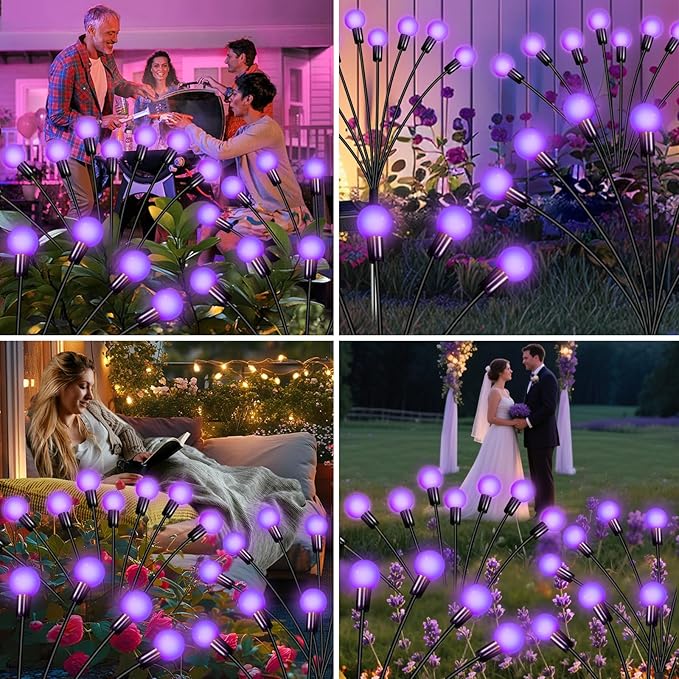 Solar Firefly Lights - 6 Pack 36 LEDs, Purple, Waterproof, Outdoor Garden Decor
