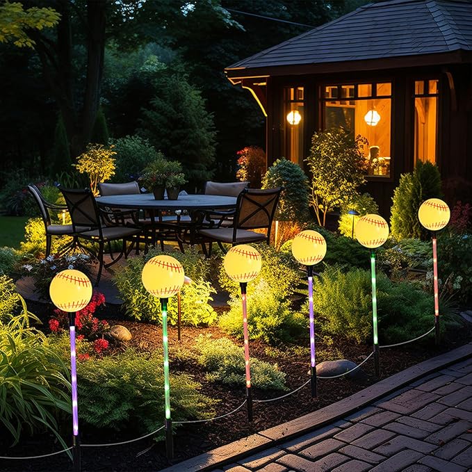 Battery Powered Garden Sports Ball Theme Party Stake Lights Baseball LED Landscape Path Lights Indoor/Outdoor Christmas Festival Home Patio Decoration Lamps