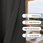 BONZER Outdoor Curtains for Patio Water Resistant Heavy Privacy Light Filtering Grommet Outside Curtains for Porch, Pergola, Gazebo, 1 Panel, 54W x 108L inch, Charcoal