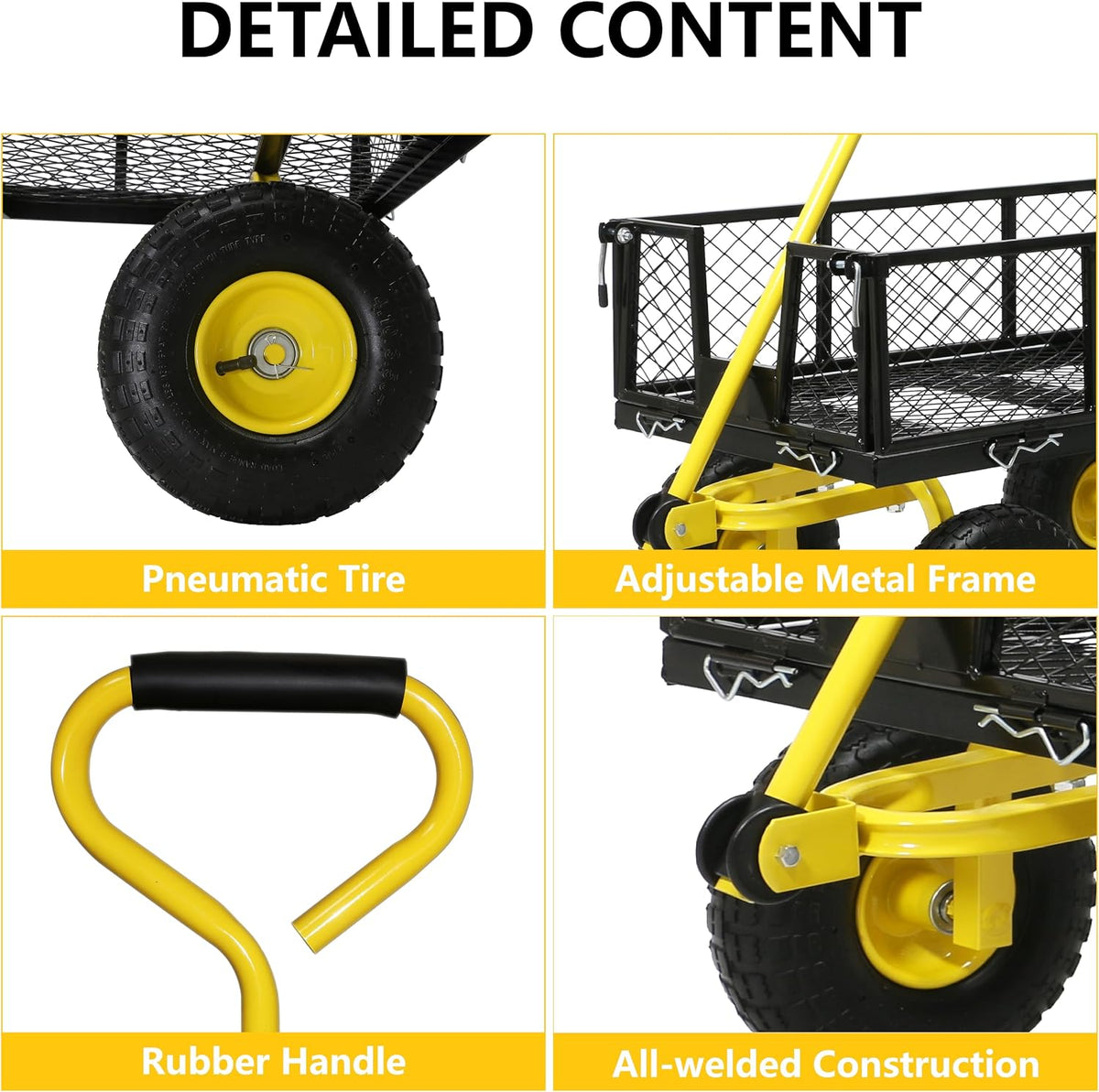 steel garden cart, 2-in-1 heavy duty utility wagon, close-up detail