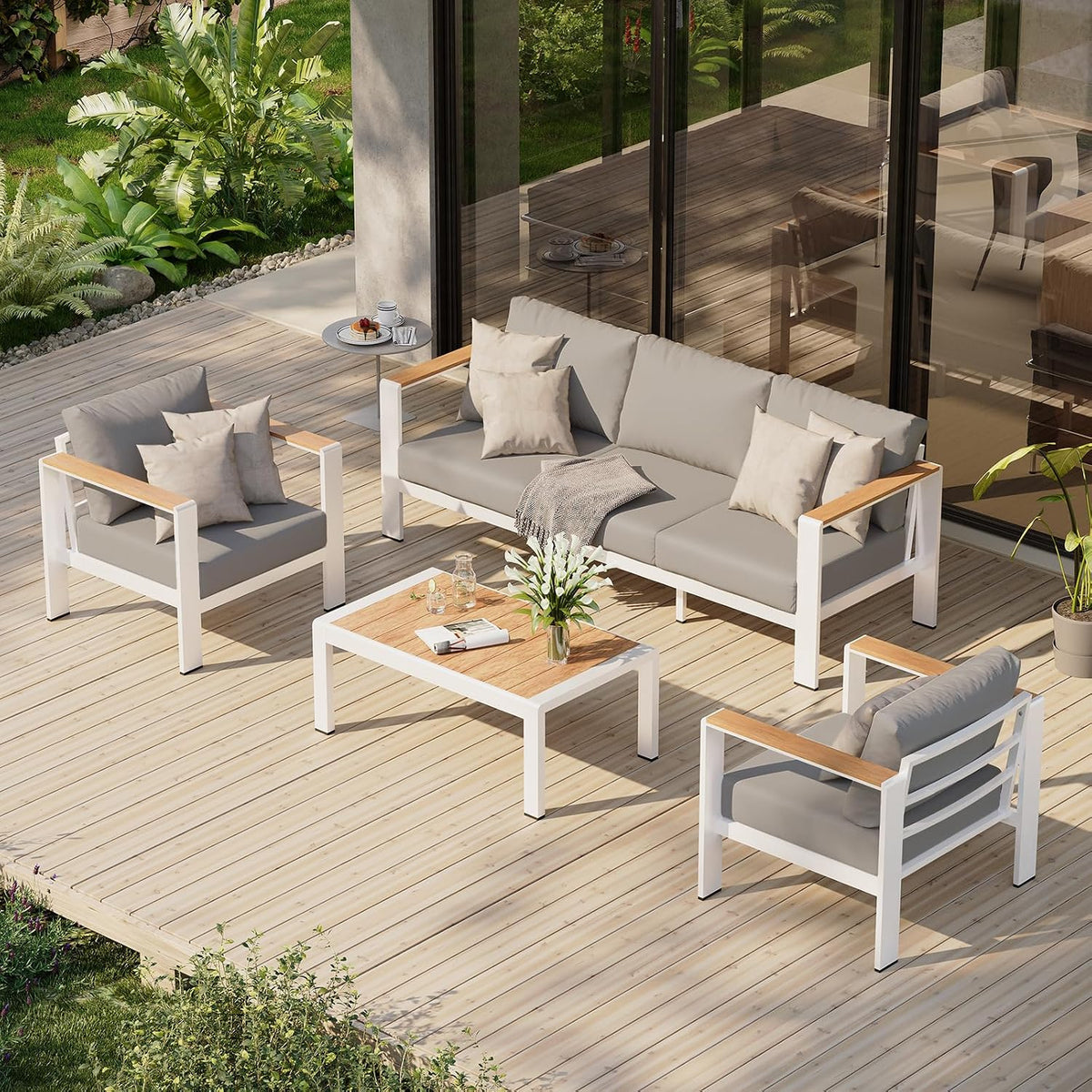 aluminum outdoor patio furniture set with coffee table, main product view