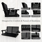 Wooden Porch Swing 2-Seater, High Backrest and Deep Seat, Bench Swing with Cupholders, Hanging Chains and 7mm Springs, Heavy Duty 880 LBS, for Outdoor Patio Garden (Carbon Black - 4 FT Extra Large)