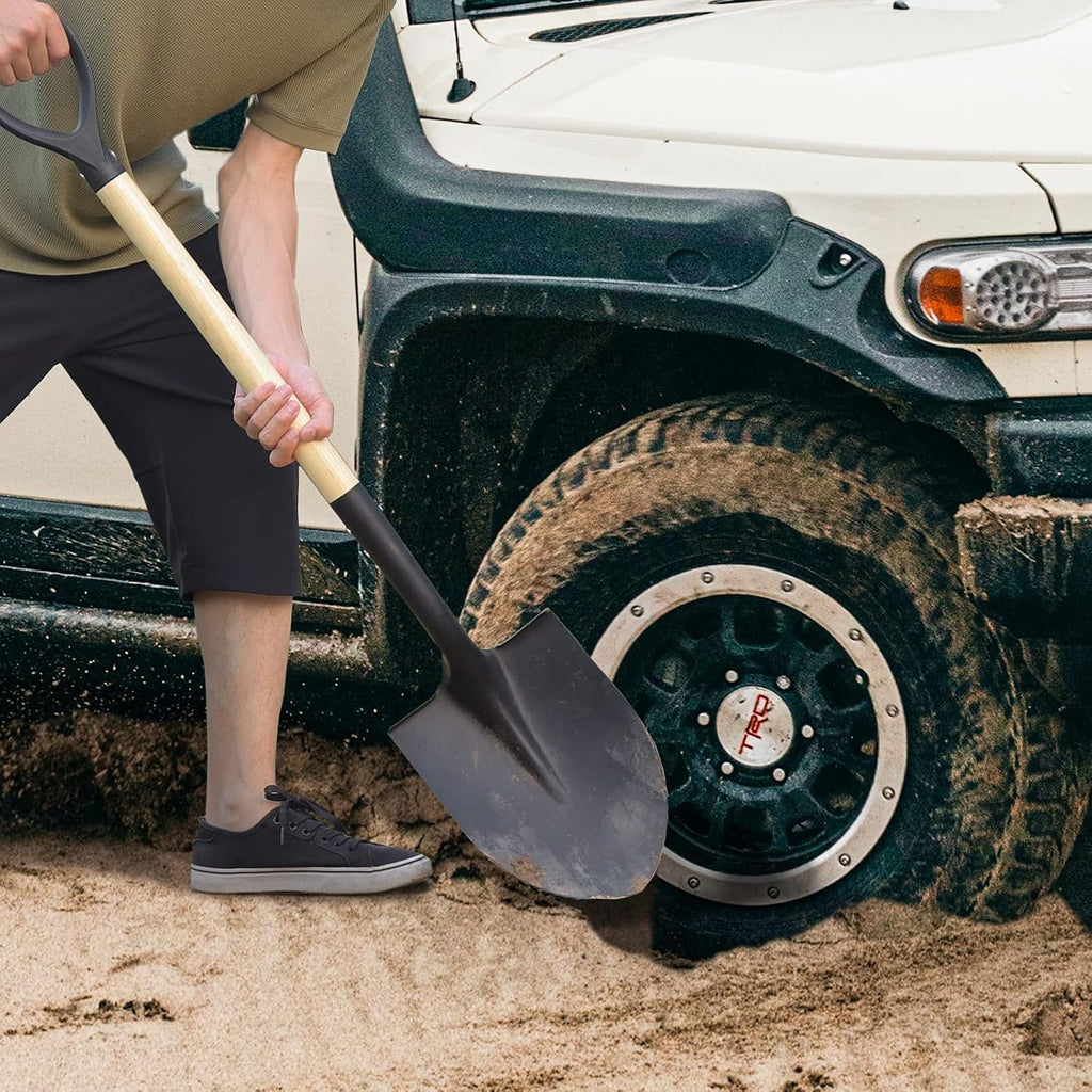 shovel for digging,round shovel, garden tool with d-handle on a desk or shelf