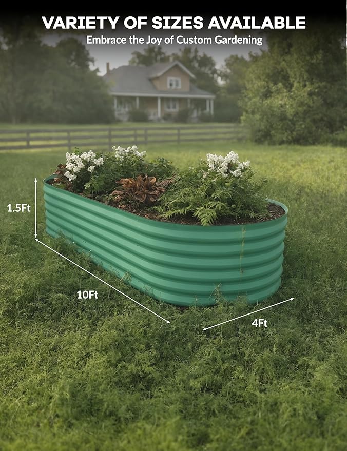 2 Pcs Raised Garden Beds Outdoor 10x4x1.5 ft - Galvanized Steel Planter Box for Vegetables, Flowers, Rust-Resistant Garden Box, Easy Assembly Raised Beds, Durable Planters for Outdoor Plants, Green