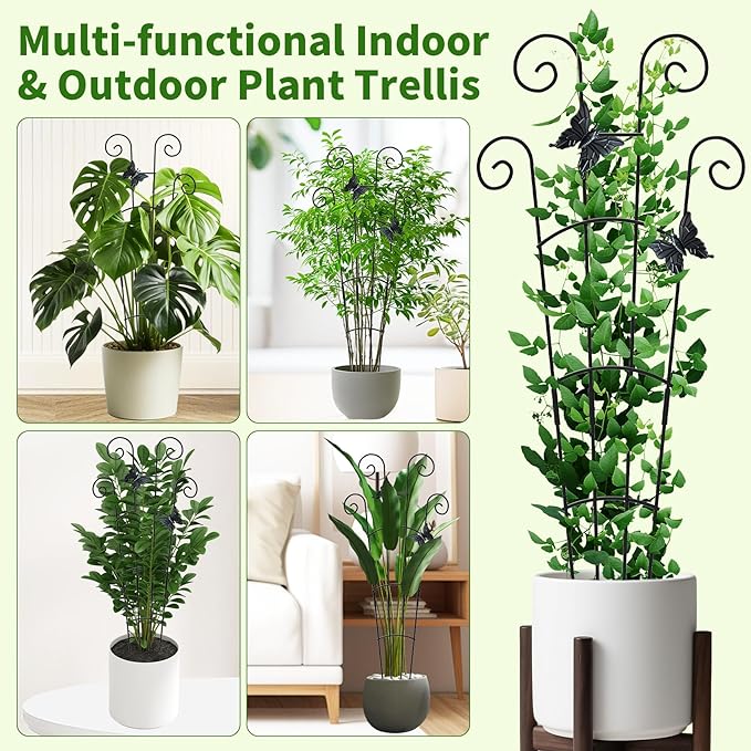 2 Pack 30 Inch Taller Plant Trellis for Potted Climbing Plants Indoor,Expandable Metal Garden Trellis for Climbing Plants,Flowers Vine Ivy, Sturdy Houseplant Support for Potted Plants with Ties