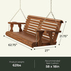 Amish Casual 3 Foot Roll Back Porch Swing with Cup Holders in Cedar Stain - Amish Made in The USA from Treated Pine Heavy Duty 700 Lb. Weight Capacity