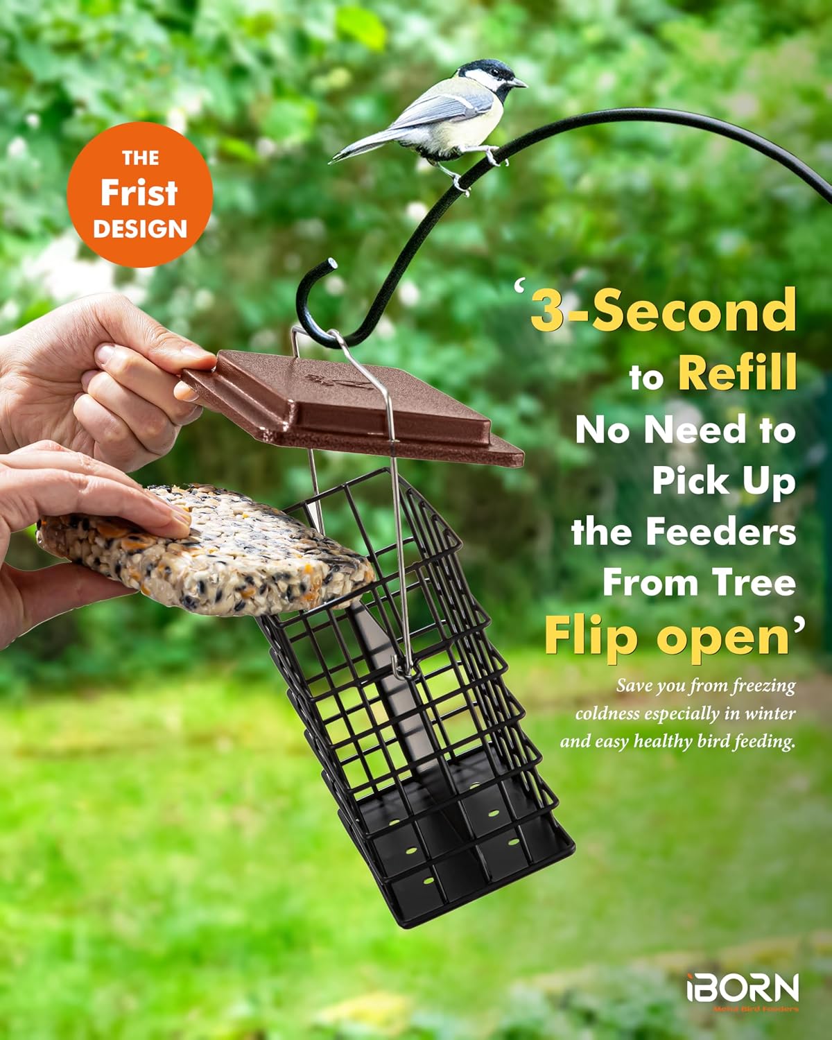 iBorn Double Suet Feeder for Outside Hanging,Weatherproof Suet Feeders,Suet Holder with Taller Grid for Woodpecker, Suet Cage Bird Feeders for Outdoors (Coffee, 6 Inch,1 Pack)