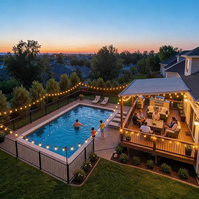 RTTY Dense-Glow 200FT Outdoor String Lights Expandable System with 100 G40 Bulbs (2x100FT) - for Sprawling Properties, Large Commercial Patios, or Dual-Zone Backyard & Event Lighting