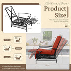 Oakcloud Adjustable Outdoor Lounge Chair Metal Patio Relaxing Recliner Chair with Removable Cushions(Red)