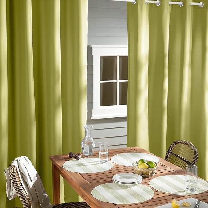 TOWN & COUNTRY BASICS Cabana Solid Heavyweight Indoor Outdoor Curtains, Light Filtering Opacity with Grommet Top, Water Repellent, 2-Pack Set, 54"x108", Kiwi Green