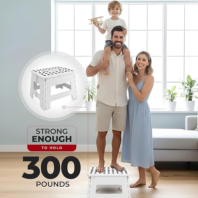 Utopia Home Folding Step Stool with Handle – 9 Inch Anti Slip Collapsible Stool – Holds Up to 300 lbs – Sturdy Plastic Step Stool Foldable for Kitchen, Bathroom and Home Use (2-Pack, White)