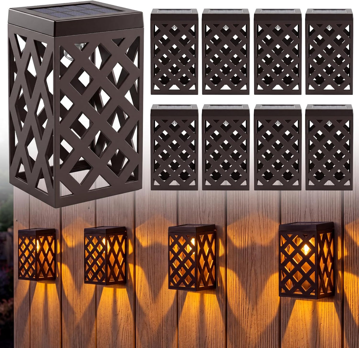solar fence lights outdoor, 8 pack decorative solar, main product view
