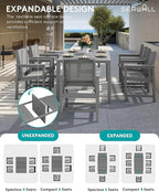 SERWALL 7-Piece Patio Dining Sets, 60" - 83" Expandable Outdoor Dining Table with 6 Breathable Textilene Chairs, All Weather HDPE Patio Furniture Set for Backyard, Garden, Grey