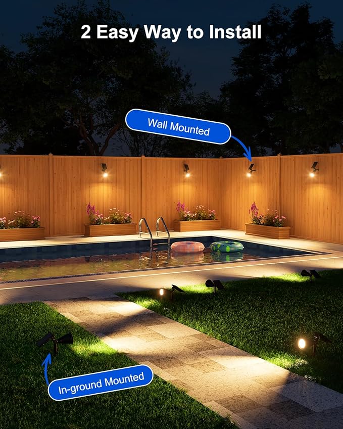 4 Pack Solar Powered Spotlights Waterproof Outdoor for Christmas Decorations, Tree, Santa Claus, Snowman, Christmas Ambient Outdside Spot Landscape Lights for Wall, Garden, Yard, Sidewalk, Warm White
