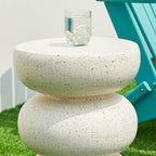 Glitzhome Outdoor Side Table Set of 2, 18" H Decorative Garden Stool MgO Faux Terrazzo End Table, Heavy Duty Indoor Outdoor Round Planter Stand for Living Room Bedroom Patio Deck Poolside,White