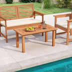 Tangkula Outdoor Coffee Table, 35.5” Patio Table with Slatted Tabletop, Rectangular Wooden Center Table Indoor Outdoor for Balcony, Poolside, Garden, Living Room, Natural
