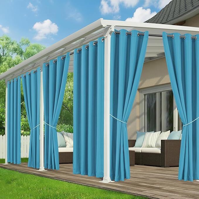 Outdoor Curtains for Patio Waterproof - 6 Panels Privacy Weatherproof Outside Curtains with Grommets for Pergola, Gazebo, Porch, Cabana, Balcony, 54 x 108 Inch, Teal