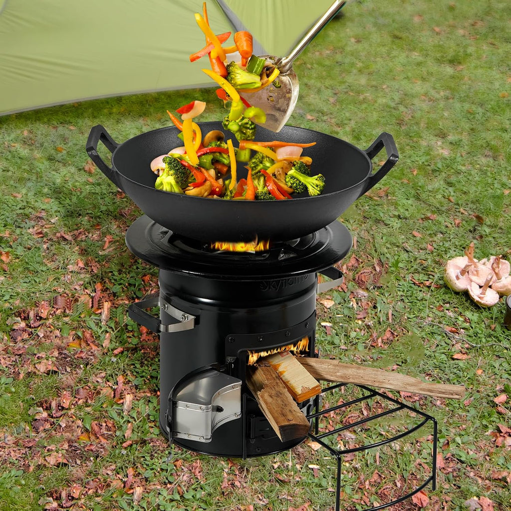 Charkettle 14" Cast Iron Wok with Handles for Gourmet BBQ System Grill | Maintains Food Flavor, Pre-Seasoned, Nonstick, Compatible with Weber Gourmet BBQ System, Campfire and Rocket Stove Use