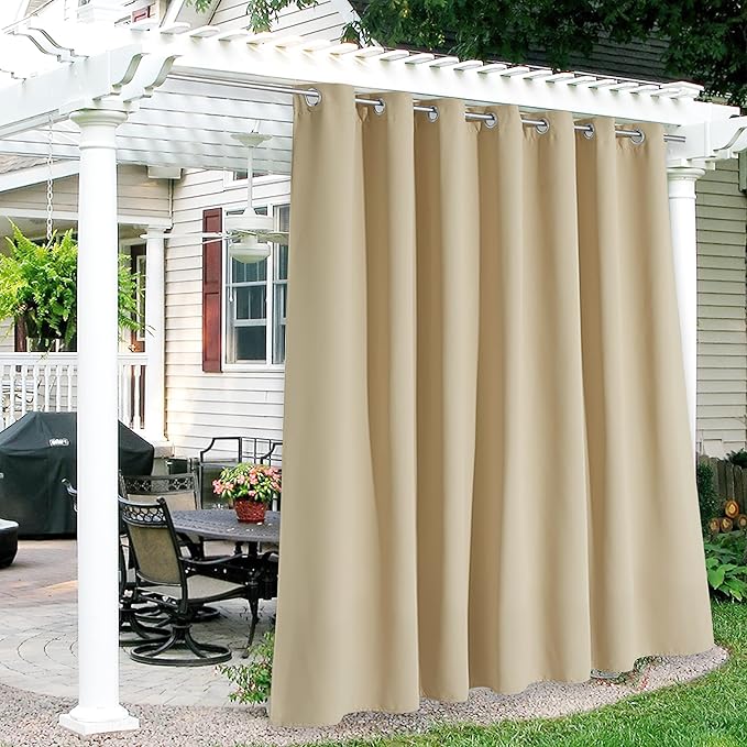 RYB HOME Extra Wide Outdoor Curtains for Patio Waterproof Heavy Duty Thermal Insulated in Summer Full Coverage Privacy for Porch, Gazebo & Pergola, W100 x L84, Biscotti Beige, 1 Panel