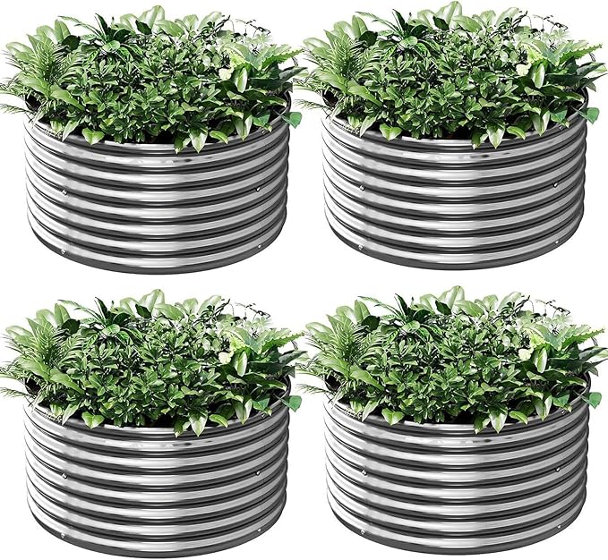 4 Pack Tall 2x2x2ft Round Galvanized Raised Garden Bed Outdoor, Metal Garden Bed for Vegetables, Above Ground Garden Box for Flower, Steel Raised Beds for Gardening