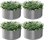 4 Pack Round Galvanized Raised Garden Bed Outdoor, Metal Garden Bed for Vegetables, Above Ground Garden Box for Flower, Steel Raised Beds for Gardening - 2FT