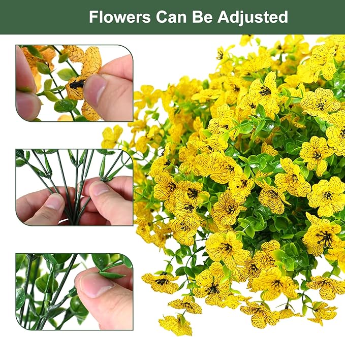 Artificial Flowers for Outdoor, UV Resistant Fake Silk Flowers, Realistic Faux Plants for Outside Indoor Porch Patio Window Box Planter Home Decor (14, Yellow)