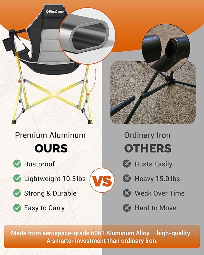 KingCamp Hammock Camping Chair, Swinging Portable Folding Camp Chairs for Adults Max 400lbs Heavy Duty Foldable Oversized Rocker with Aluminum Alloy Frame Cup Holder for Outdoor Beach Patio Sport