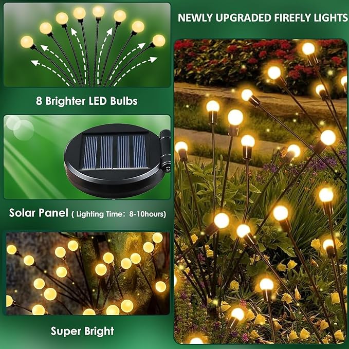 4-Pack Garden Solar Lights, 32 LED Solar Lights Outdoor for Garden Decor, Waterproof Firefly Light Outdoor (Sway by Wind), Swaying Light for Outside Yard Pathway Landscape Decorations (Warm White)