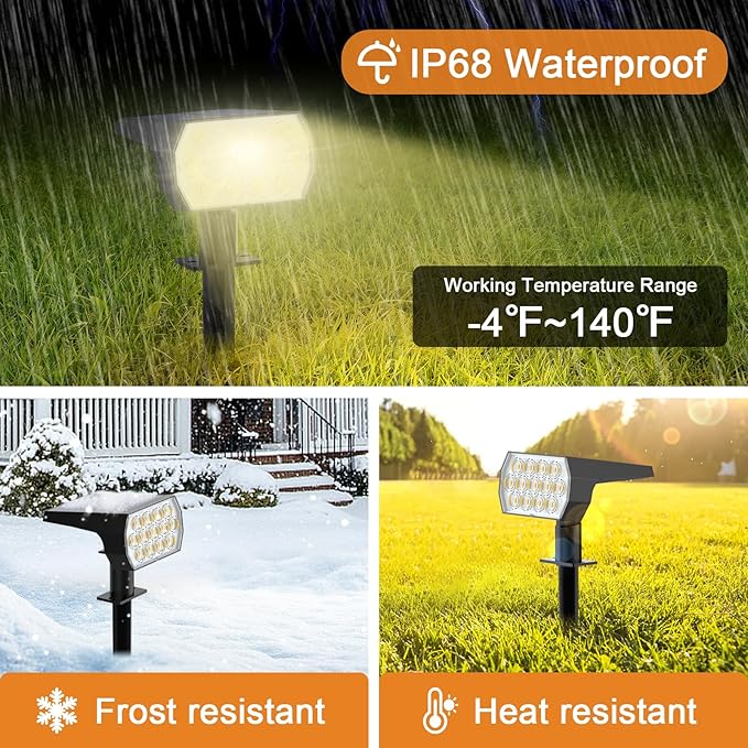WELALO Solar Spot Lights Outdoor, [2 Pack/65 LED/3 Modes] Solar Landscape Spotlights, Solar Powered Security Lights, IP68 Waterproof Wall Lights for Outsides Walkway Yard Garden Driveway(Warm White)