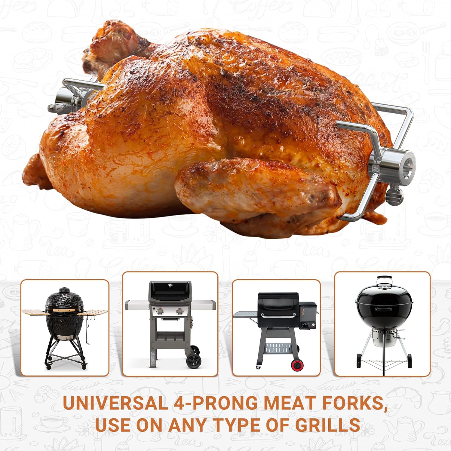 onlyfire 6003 Grill Rotisserie Spit Meat Forks, 1 Pair | For Any Gas/Charcoal Grills, Fits 1/2-Inch & 3/8-Inch Hexagon, 3/8-Inch & 5/16-Inch Square Spit Rods