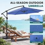 OLIXIS Offset Patio Umbrella, 9.7FT Cantilever Table Umbrellas for Outdoor Sun Shade UV Protection with Easy Tilt Adjustment, 8 Ribs for Backyard, Lawn, Garden, Pool - Blue