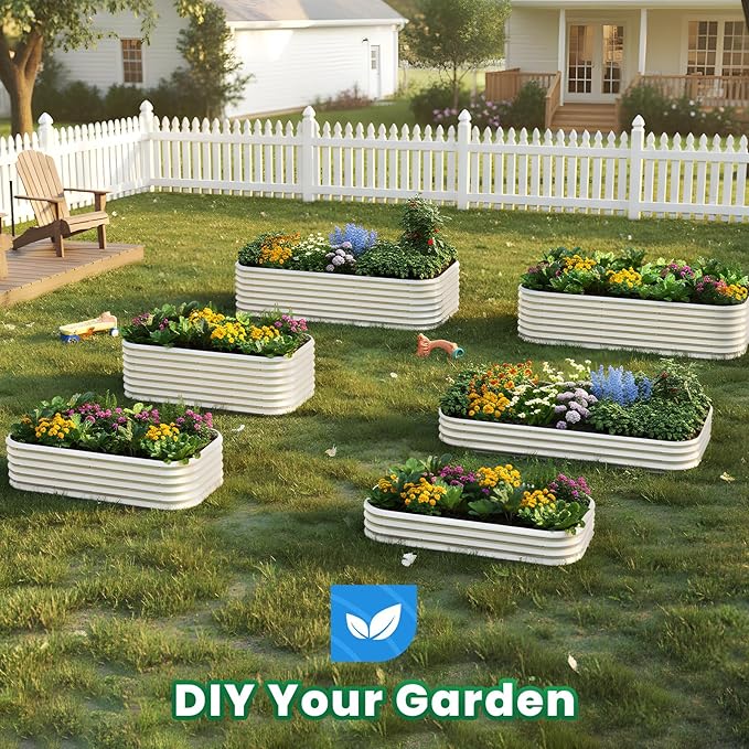 Quictent Galvanized Raised Garden Bed Kit Tall, 6x3x1.5 ft Oval Large Planting Box Strengthened by Crossbar, for Vegetables Outdoor, Beige
