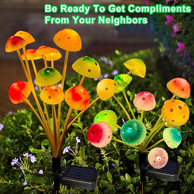 Solar Garden Lights Decorative,2 Pack 24LED Solar Powered Mushroom Lights Outdoor, Gifts for Women Birthday Mothers Day, Mushroom Flower Light Yard Decor Outside Waterproof for Lawn Porch Patio