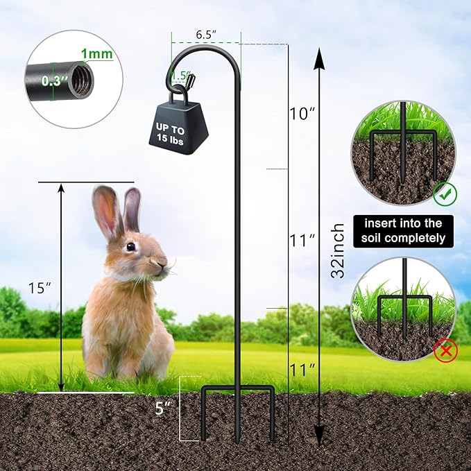 FEED GARDEN Adjustable 32 Inch Small Shepherds Hooks for Outdoor, Garden Hooks for Lanterns, Sheperds Hook for Hanging Plants, Bird Feeders, Solar Lights, Mason Jars, Weddings Decor,2 Pack