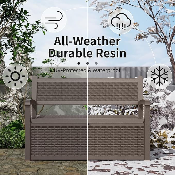 EasyUp 80 Gallon Outdoor Storage Bench Lockable Deck Box Outdoor Storage Box Waterproof for Patio,Garden,and Porch – Perfect for Storing Garden Tools and Cushions(Gray)
