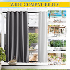 NICETOWN 2 Panels Outdoor Curtains for Patio Waterproof & Windproof, Grommet & Back Tab on Top & Bottom Weighted Drapes Keep Sun/Rain Out with Bouns Rope for Deck, Grey, W66 x L90