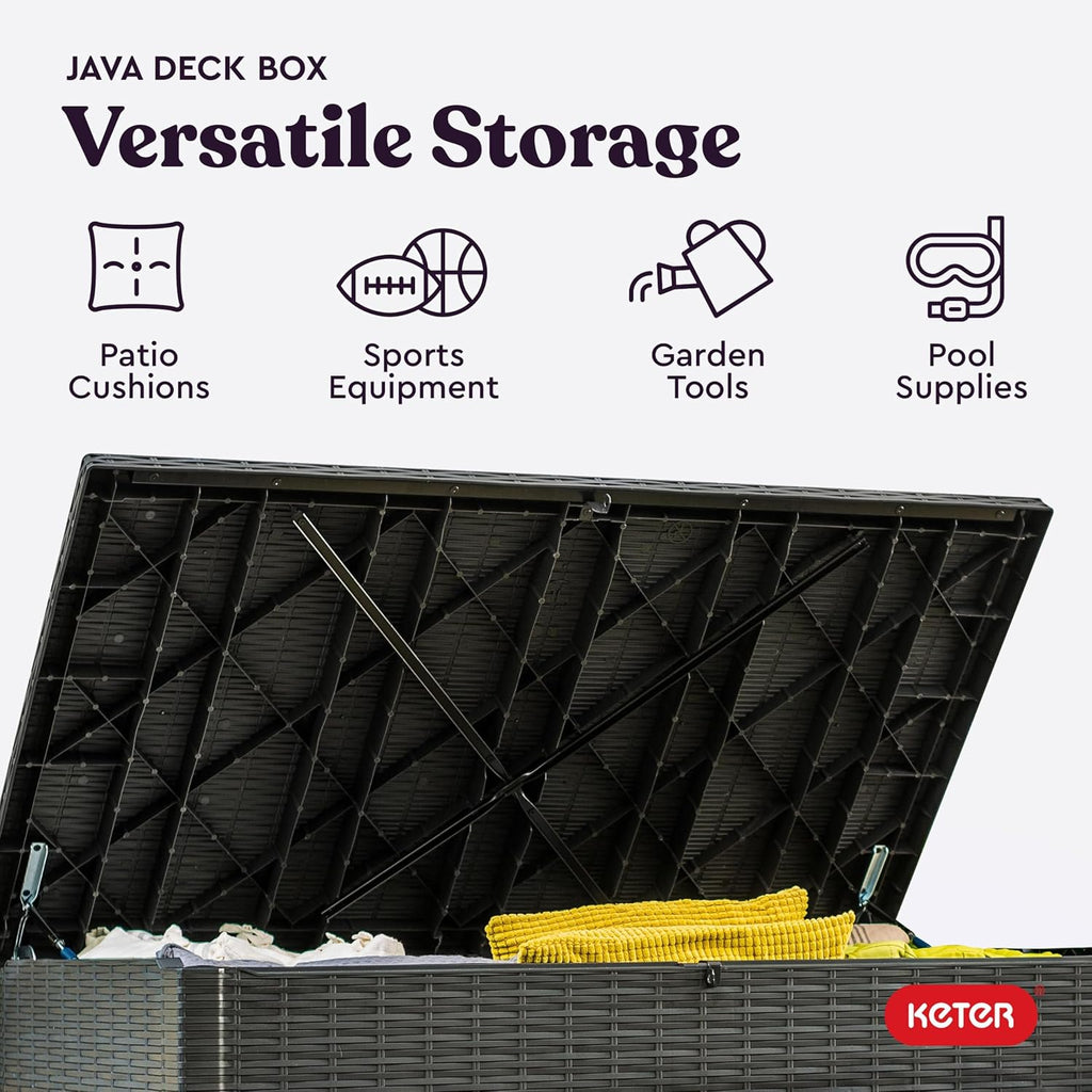 keter java 230 gal outdoor storage box for, side view
