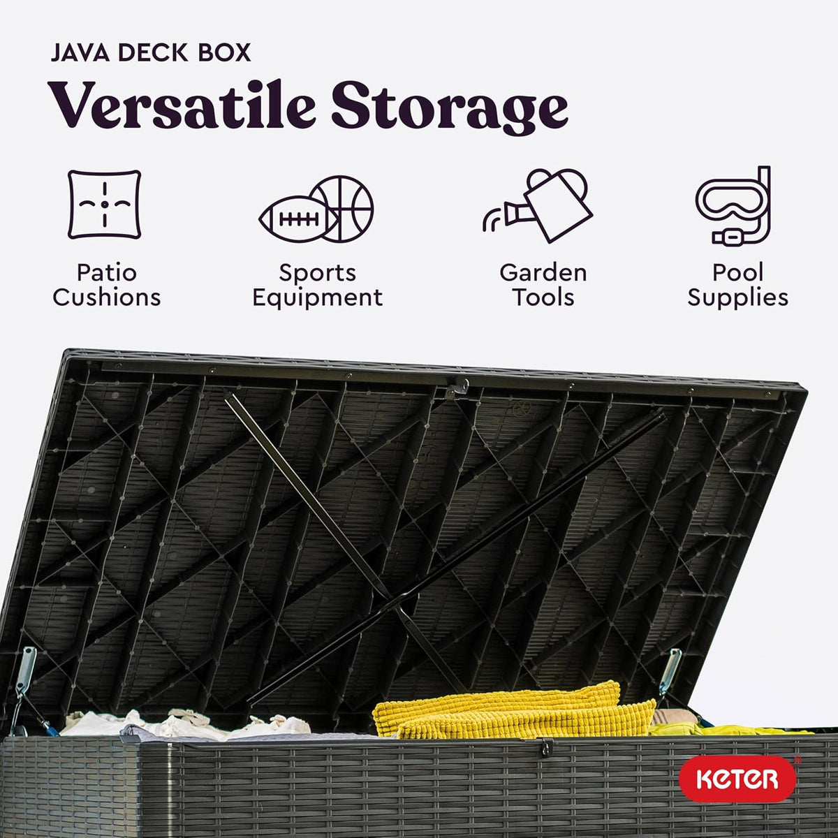keter java 230 gal outdoor storage box for, side view