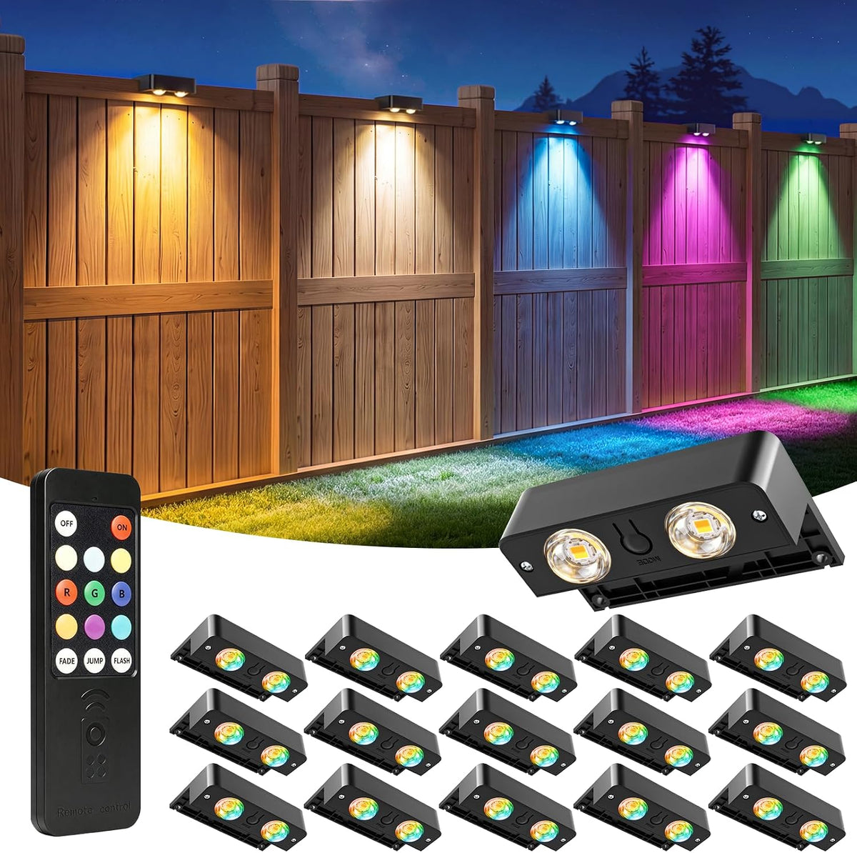 bridika solar deck lights with remote, 16 pack, main product view