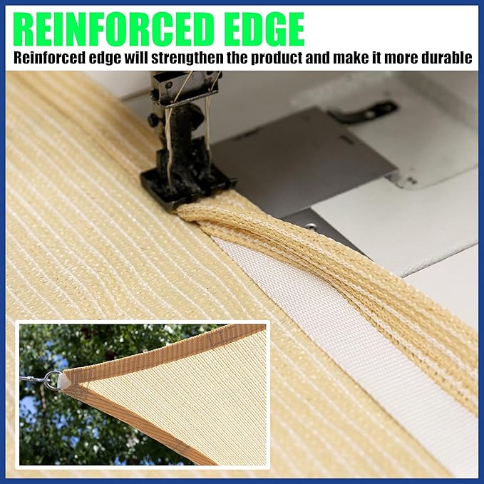 ShadeMart 10' x 10' x 10' Beige Sun Shade Sail Triangle Canopy Fabric Cloth Screen, Water Permeable & UV Resistant, Heavy Duty, Carport Patio Outdoor - (We Customize Size)